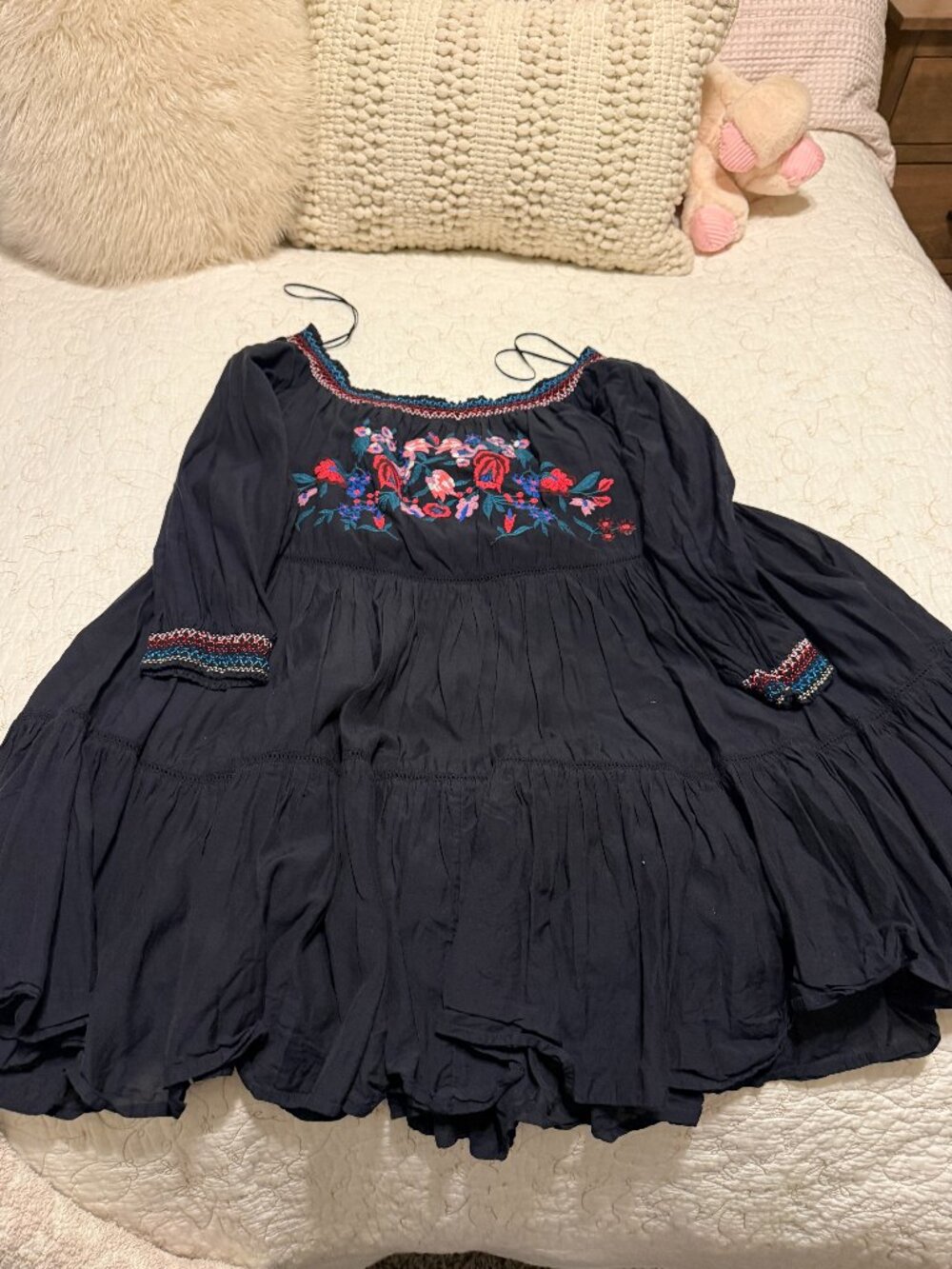 Free People Off the Shoulder Black Embroidered Dress